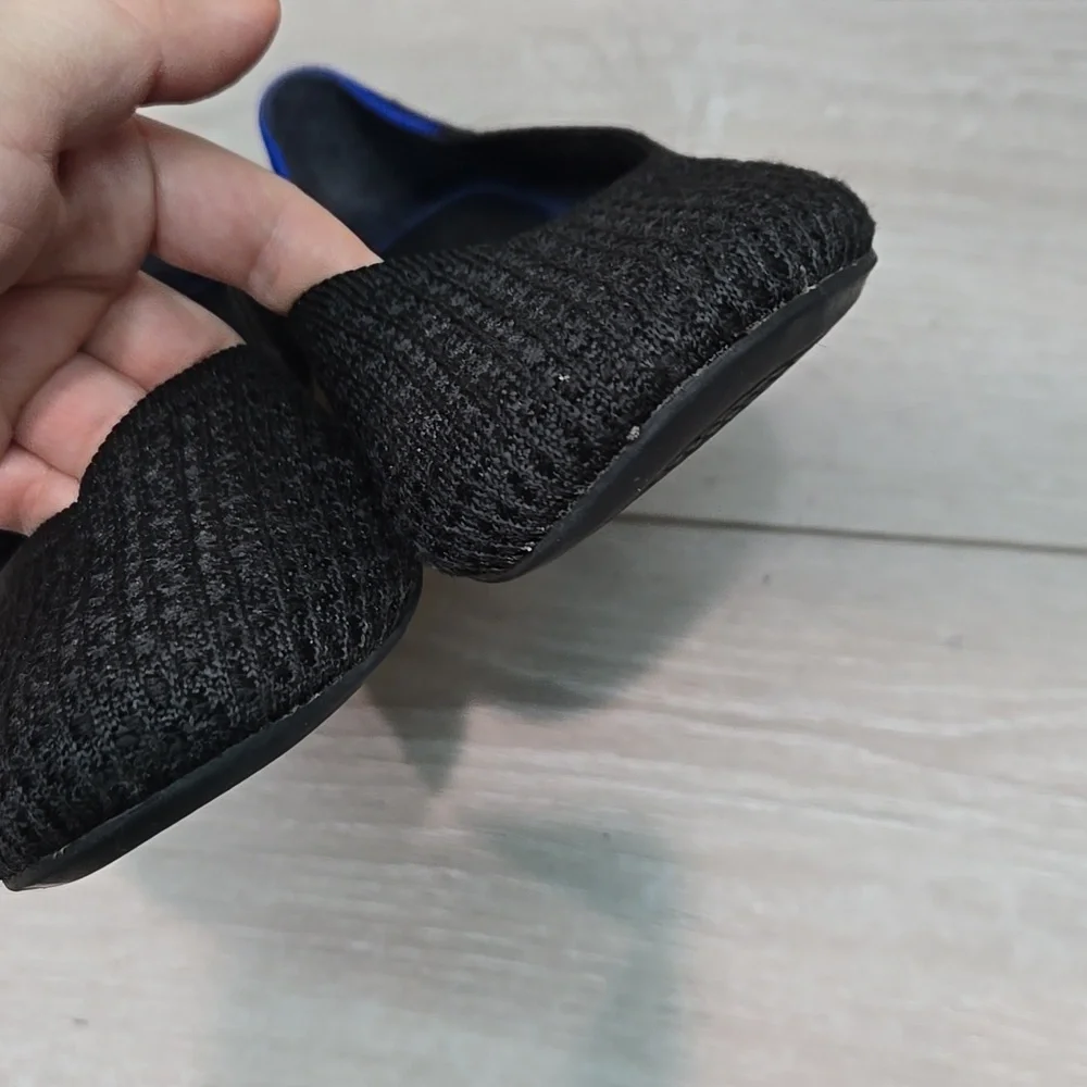 Rothy's Women Black Knit Ballet Flats with Blue Trim Shoes Sz 9.5